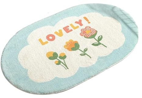 Small Fresh Floor Mats Soft Flowers Words Rugs Home Entrance Carpets Bedroom Toilet Bathroom Door Absorbent Non-Slip Foot Pad(Blue)