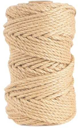 StiVerse 5mm Jute Twine,197 Feet/60M Twisted Jute Rope, Garden Twine, Heavy Duty and Thick Twine Rope, Garden, Arts & Crafts, Home Decor, Packaging Braided
