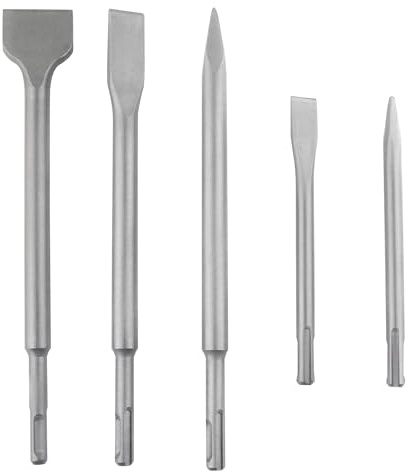ONLISUM 5PCS SDS Plus Drill and Chisel Set,Hammer Drill Bit Set,Including Flat Chisel, Point Chisel for Ceramic and Floor Tiles, etc