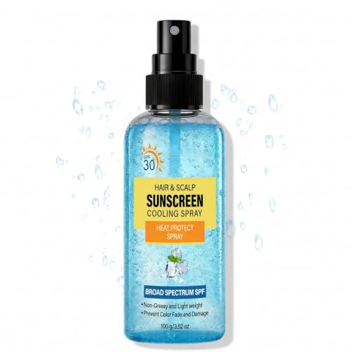 Hair and Scalp Sun Protection Spray SPF30, Hair and Scalp Sunscreen Cooling Spray for Hot Weather, Non Greasy High Protection UVA and UVB, Fast-Absorbing No White Cast Formula