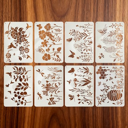 CAPASTEC 8 stycken Målarmallar Återanvändbara Schablone Bastelordningar Schablone För Målning För Heminredning Hantverk Scrapbooking 29,7x21cm