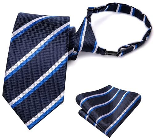 Hi-Tie Seidenkrawatten-Set für Jungen, Größe 8–11, vorgebundene Krawatten für Jungen, blau, rot, grün, Kinder-Krawatte und Einstecktuch, Set für Hochzeit, marineblau, M