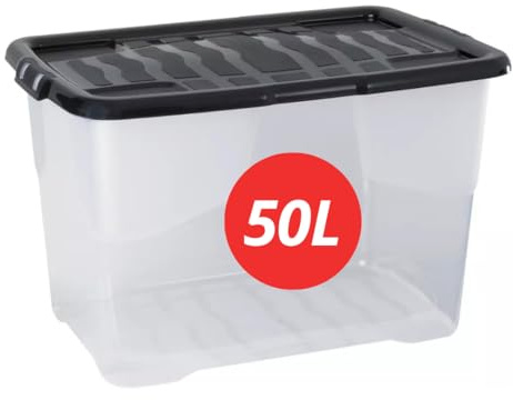 Marco Paul 50L Storage Box with Lid Clear Plastic Storage Containers Stackable Storage Bins Home Storage Organiser for Clothes Toys Kitchen Cupboard Garage Office