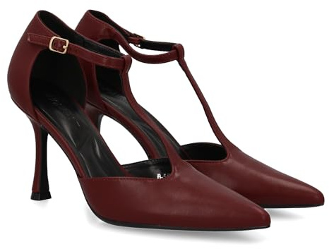 shoes&blues.es 94936 Stiletto de Tacon Fino, Diseno Elegante. Zapato de Salon con y Punta Afilada,Cierre de Hebilla.Ideal Otono Invierno. Rojo Talla 40