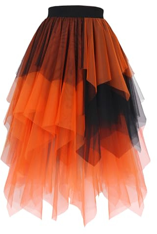 Hanpceirs Damen Tüll Röcke A-Linie Midi Tutu Rock | High Low Layered Puffy Fee Röcke, Unregelmäßiger Tutu Rock, Halloween Costumes, Cosplay Skirts, Mesh Skirts, Karnival Costume