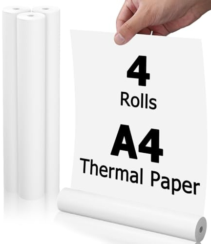 4 Rouleaux Papier Thermique A4, Papier Imprimante Thermique A4, Papier Thermique Blanc, Séchage Rapide, Sans BPA, pour Impression de Documents, Pages Web et Photos, 210x30 mm, 8.7m /Rouleau