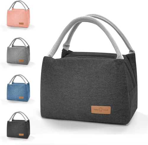 TAIVIN Bolsa Isotermica Pequeña,Tartera Comida Trabajo, | Bolsa para el Almuerzo Aislada con Forro Interior de Aluminio para el Colegio,la Oficina,el Picnic y Viajes Cortos (Negro,L)