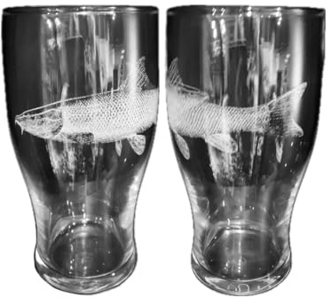 Fish & Fishing Engraved Glass - Personalised Etched, Gift, Wine, Pint, Whiskey, Gin, Decanter, Cup, Tea, Shot, Christmas, Birthday, tankard Coffee, Mug, Beer, Set, vase, (Barbel)