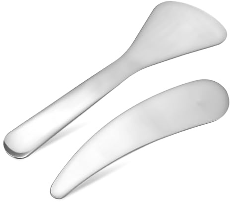 LOLIPPYY 2 Stück Edelstahl Make up Spatel Wiederverwendbare Kosmetik Löffel für Gesichtspflege Kompakt Leicht zum Mischen und Auftragen von Cremes Lotionen Feuchtigkeitscremes Praktisch