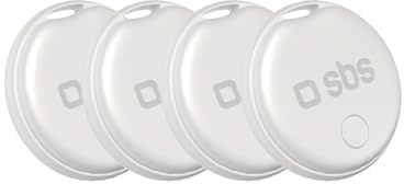 SBS Track My Dot Kit - 4 x spårare kompatibla med Apple Dove (iOS), Finder Finder Key Objects, 60 dB, färdig att använda med CR2032-batteri ingår, med nyckelhål, vit