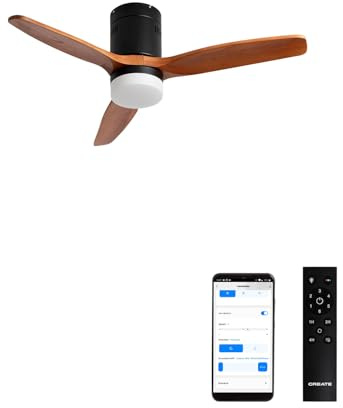CREATE / WINDCALM NATURAL WOOD S/Ventilador de techo con luz negro aspas madera oscura con Wifi y mando / 40W, Temporizador, Ø112 cm, 6 velocidades, 3 temperaturas de luz, función verano-invierno