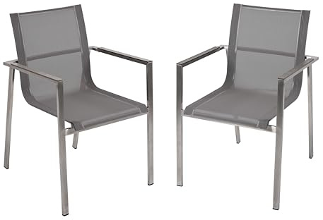 DELUKE Gartenstuhl 2er Set Gustav Edelstahl Kunststoff Taupe | Stapelstuhl Wetterfest Gartenstühle Outdoor Essstühle