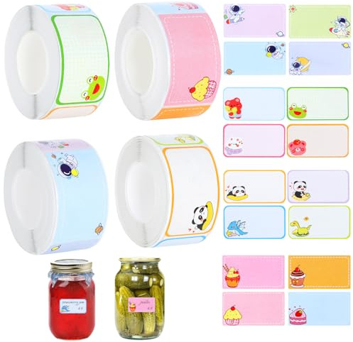 1120 Stück Marmeladen Etiketten Selbstklebend, 25x45mm, zum Beschriften | Karikatur, Aufkleber zum Beschriften, für Gläser, Flaschen, Gewürzgläser und Tüten