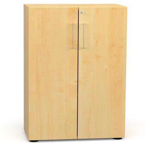 Flügeltürenschrank Cabino 80×42×110 cm – abschließbarer Aktenschrank 3OH in Ahorn mit 110° Drehtüren & Metallgriff