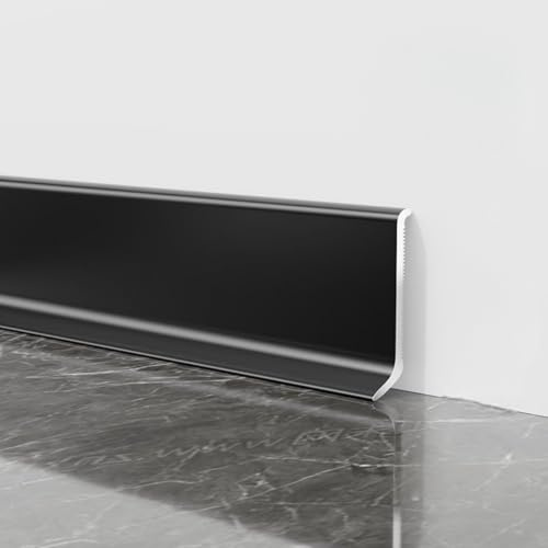 Coayuou Profilés De Finition De Plinthe en Aluminium 125 Cm* Lot De 4, Baguettes De Bordure De Sol Durables, Protection Murale pour Sols Stratifiés Et Parquets en Bois(Black,8cm)