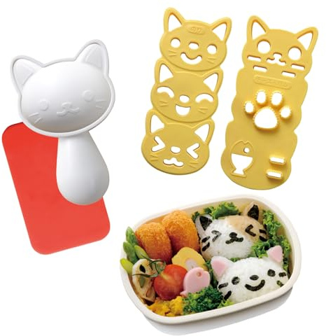 Arnest Cute Cat Rice Ball Mold Kit for Kids with Seaweed Nori Cutter - Onigiri Bento Decoration Supplies Kitchen Tool DIY Musubi Press - Japan Import