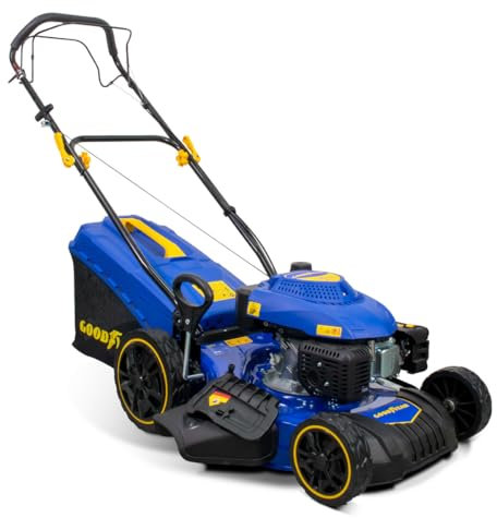 Goodyear - Cortacésped Gasolina Autopropulsado, Motor 161cc 3.000W 2.800 RPM con Arranque Manual, 46 cm Anchura de Corte, 7 Alturas de Corte, Mulching, Bolsa 55L