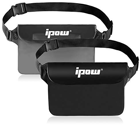 ipow 2 Pack wasserdichte Tasche Beutel Hülle Unterwassertasche Bauchtasche vollkommen für iPhone, Handy, Kamera, iPad, Bargeld, Dokumente vor Wasser schützen (Schwarz (undurchsichtig) + Grau)