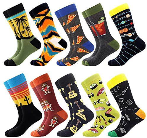 Herrstrumpa Crazy Färgglad Strumpa för Män Bomullsstrumpor Andas Och Bekväm Galen Nyhet Funky Sportsockor Kontorsstrumpor Present Till Vänner Familj (39-46, 10 Pairs-guitar1)