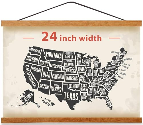 Magnetic Poster Hanger Frame for 24x36 24x30 24x32 Movie Music Posters Wall Art,Teak Wood Picture Frames for Large Canvas Diamond Map Decor, Living Room Calendar Banner Tapestry Photo Hanging Stand