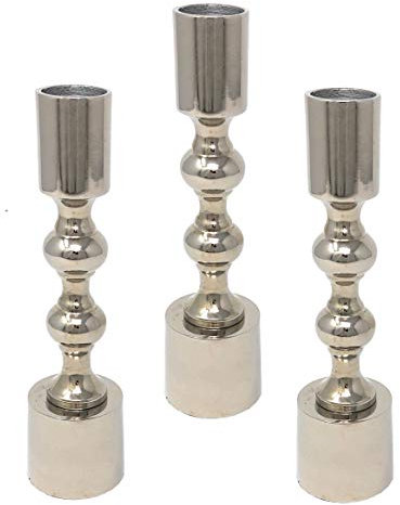 Metall Kerzenleuchter im Set Kerzenständer Stabkerzenhalter in schlanker und 16,5cm hohen Form mit rundem Fuß (3 x Silber)