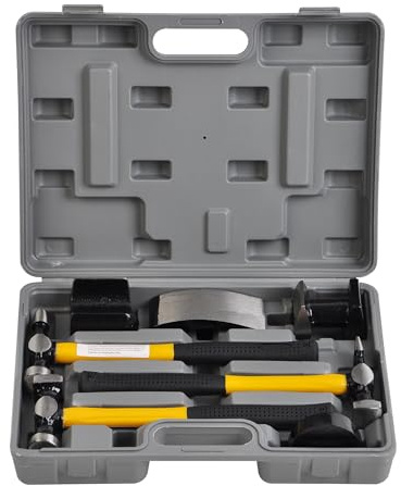 Auto Body Shaping and Forming Repair 7-Piece Kit – Fender Roller Fixer Dent Remover Tool Set with Hammer and Dolly