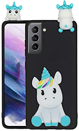 HopMore Kompatibel mit Samsung Galaxy S21 5G Hülle Dünn Silikon Weich Gel 3D Tier Motiv Slim Case Stoßfest Handyhülle Samsung S21 5G Silikonhülle Schutzhülle Cover - Schwarzes Einhorn