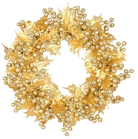 YGLONG Dekorativer Kranz 40cm Künstliche Kranz Gold Silber Durable Realistische Haustür Wand Girlande Anhänger Prop Dekorationen für Zuhause Dekokranz FrüHling (Color : Gold)