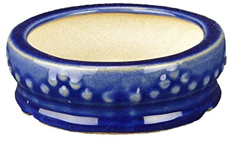 Runde Bonsaischale aus blau glasiertem Steinzeug 8x8x3 cm - SF2