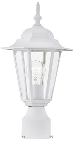 Outdoor Post Lights, Lamp Post Light Fixture with E26 Socket, White Exterior Post Lantern with Clear Glass Shade, Pillar Outside Lighting for Walkway, Driveway, Carriage, Anti-Rust & Waterproof