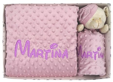 variouss Manta de Bebe Personalizado con su Nombre Bordado, Incluye DouDou, Manta Suave para Cochecito, Capazo o Cuna, Regalo de Nacimiento o Baby Shower (Rosa Maquillaje)