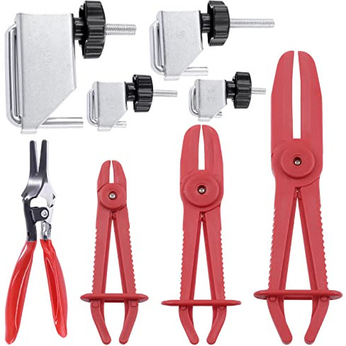 Cimeton 8Pcs Fluid Line Clamp Set and Hose Clamp Pliers Set, Hose Pinch Off Pliers Automobile Hose Remover Pliers Pinch Off Clamp for Fuel Brake Radiator