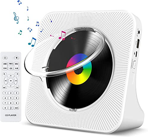 Gueray Wall Mountable CD Player with Bluetooth, HiFi Speakers, LCD Screen, FM Radio, USB Type-C, MP3 Music Player