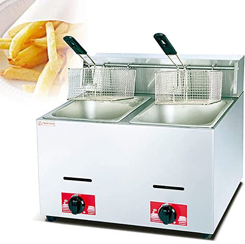 SHENGSHIYU Friteuse à Gaz Commerciale à Réservoir Simple/Double 6l/12l, Friteuse Extérieure Professionnelle en Acier Inoxydable De Grande Capacité, Restaurant, Supermarché,Two-cylinderfryer