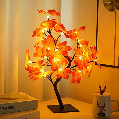 INHDBOX 2022 Neu 24 LEDs Ahornblatt Baum Licht, 50cm USB Schreibtisch Ahorn-Blätter (Herbst Deko) Baumlicht Warmweiß, Herbst Dekoration Blätter Lichterketten für Thanksgiving, Weihnachten, Innen Deko