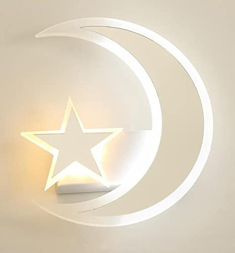 Dopastore Applique da Parete LED 11W Design Luna e Stella Bianco Lampada da Parete Stile Moderno Da Interno IP20 Per Camere Corridoio Attività (Luce calda 3000K)