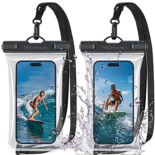 TECHGEAR Custodia per Cellulari Impermeabile e Galleggiante, 2 Pezzi Cover Impermeabile IPX8 per Smartphone con Cordino per iPhone 14 13 12 11 Samsung Galaxy S23 S22+ e Altri Telefoni Fino a 7