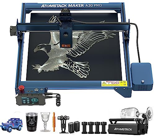 ATOMSTACK 160W Laser Graviermaschine A30PRO mit ATOMSTACK R3 Pro Rotary Roller, Air Assist Kit 33W Ausgangsleistung CNC Laser Cutter und Lasergravierer für Holz, Metall, Glas, Acryl