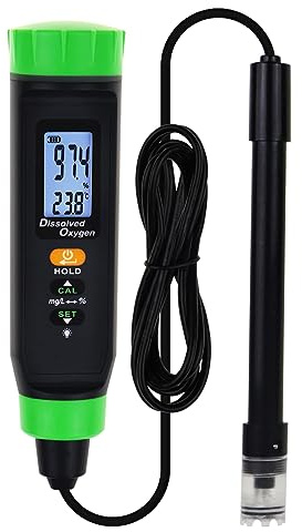 Digital Rechargeable Dissolved Oxygen Meter | Precise DO Tester w/Self-Floating Probe, Long Cable, LCD & Eco-Friendly Battery | Ideal for Fish Tanks, Hydroponic & More
