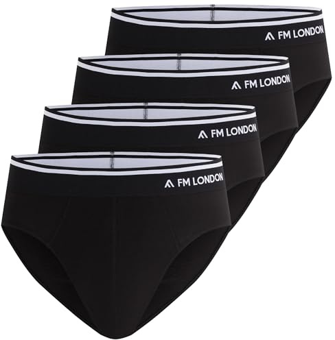 FM London Lot de 4 Slip en bambou pour homme - Slip confortable sans étiquette à la taille - Pantalon extensible sans ouverture sur le devant