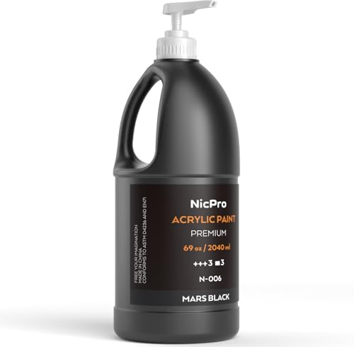 Nicpro Schwarzes Acrylfarben Set, 2040 ml großes Acrylic Paint, Malzubehör, ungiftig, für verschiedene Oberflächen, Leinwand, Holz, Leder, Stoff, Stein, Basteln, für Erwachsene, mit Pumpe