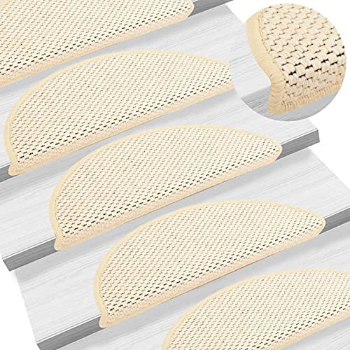Homgoday Selbstklebende Teppiche Treppen Sisal Look 15 Stück 56x17x3cm Creme, warme und bequeme Decke, Hochwertige Decke für Wohnzimmer Büro Schlafzimmer Badezimmer