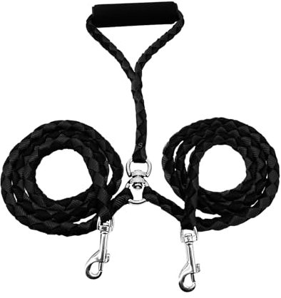 Tibapla Doppelleine für 2 Hunde, Verhedderungsfreie Hundeleine Verstärkung Doppelleine Hundeleine, mit Gepolsterten Griffen für Hunde Klein Mittlere und Große Lauftraining, 10mm*140cm (Black)