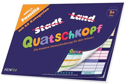 Quatschkopf Familie, Stadt Land Fluss Kinder Junior Variante, Spielblock mit 35 witzigen und kreativen Kategorien, Reisespiel Erwachsene Jugendliche, großer Block DIN A4, Gesellschaftsspiel ab 9 Jahre