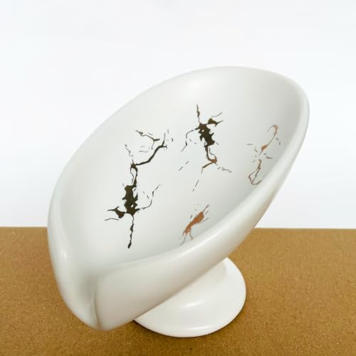 Seifenschale, Seifenhalter Seifendose Keramik, Selbstentleerende Seifenhalter Halten, Blattform Seifenablage Vintage, Shampoo Aufbewahrung für alle gängigen Größen Fester Seifen, Weiß