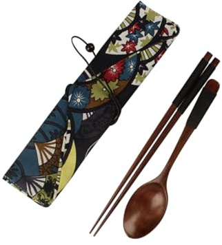 PRETYZOOM Reise Essbesteck Set Mit Und Essstäbchen Japanisches Design Und Tragbar Aufbewahrungstasche Schwarz