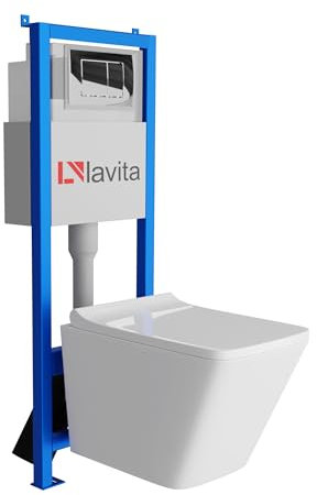 Lavita LAV 101 Vorwandelement für WC 40cm + Wand Hänge Tiefspül WC LAGO Weiß Spülrandlos + Bedienplatte LAV 200.1.2 Verchromt | Komplettset | Unterputz Spülkasten | Toilette Komplett Sett