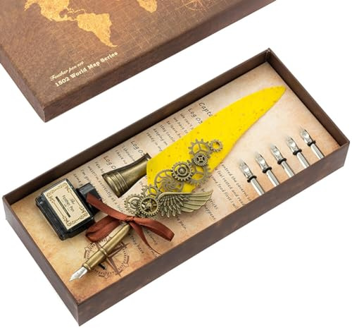 LICHENGTAI Schreibfeder Set, Kalligraphie Feder und Tinte Set, Schreibfeder mit 5 Ersatzspitzen und Tintenfass, Vintage Calligraphy Set für Geschenk
