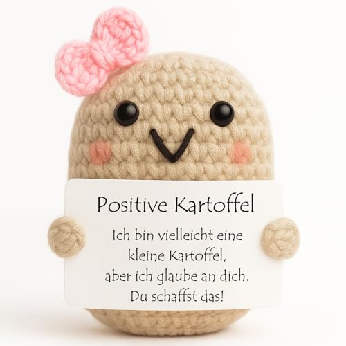 Tixlux Positive Kartoffel, Kreative Strickwolle Kartoffel Puppe, Mutmacher Geschenk, Gute Besserung, Glücksbringer Prüfung, AbschiedsGeschenk, Geschenk zum Schulabschluss