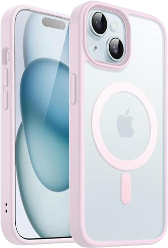 Cover Magnetica Compatibile con iPhone 15-6,1 Pollici Compatibile con MagSafe, Custodia Protettiva Resistente Opaca Sottile Antiurto (Rosa, IP 15)